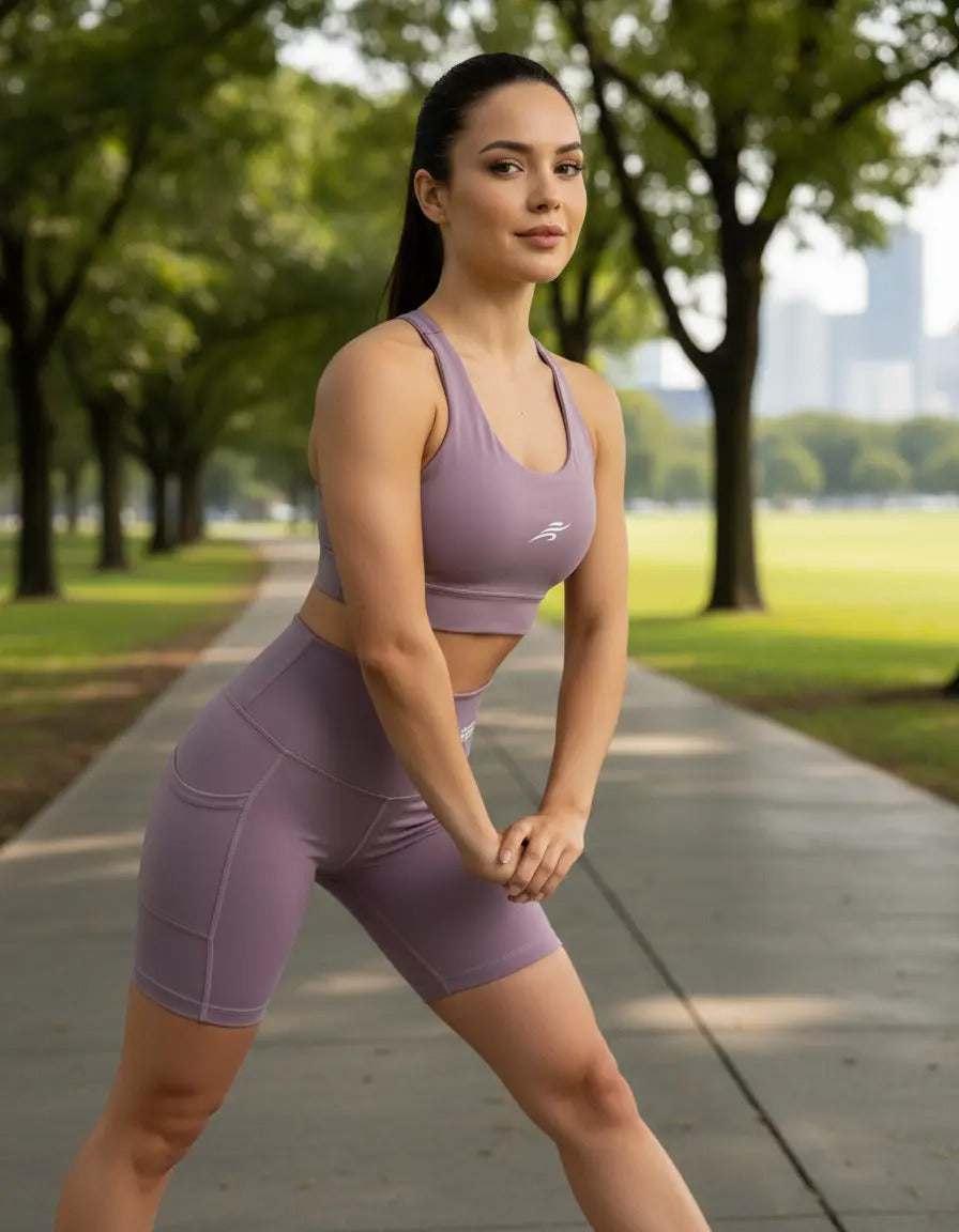 Conjunto Deportivo De Yoga Con Bolsillo En Short Nylon