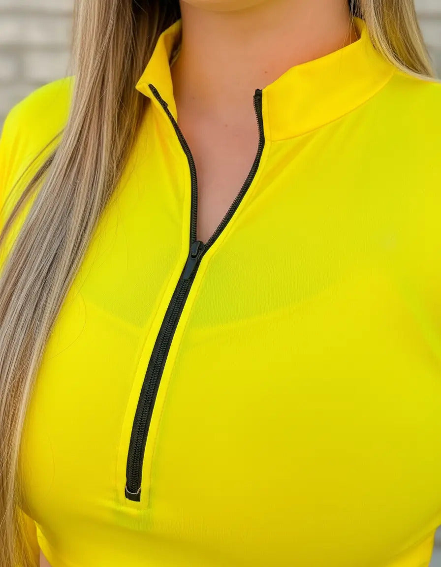 Crop Top Manga Larga Dama Deportiva Lycra Con Cremallera