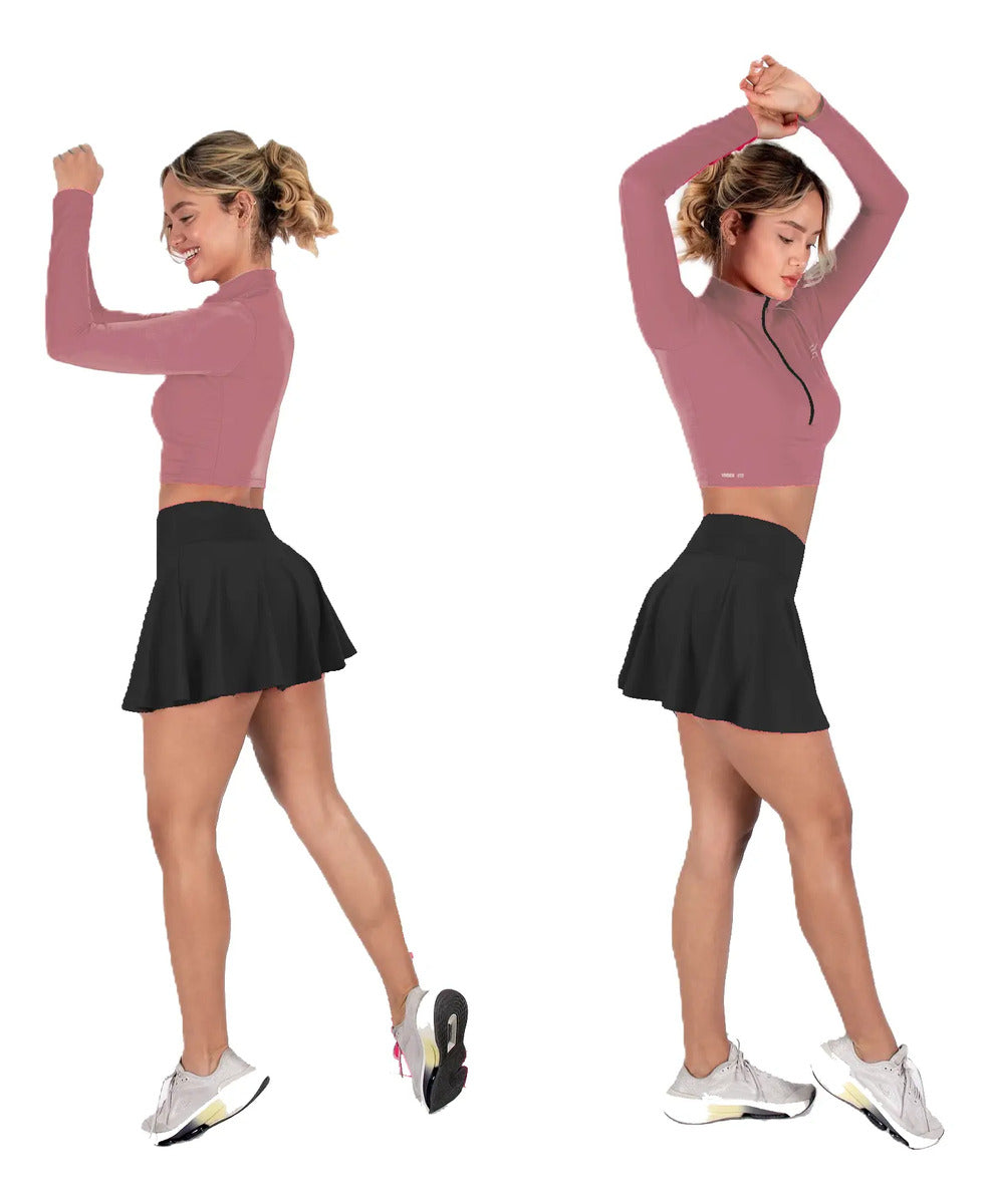 Crop Top Manga Larga Dama Deportiva Lycra Con Cremallera