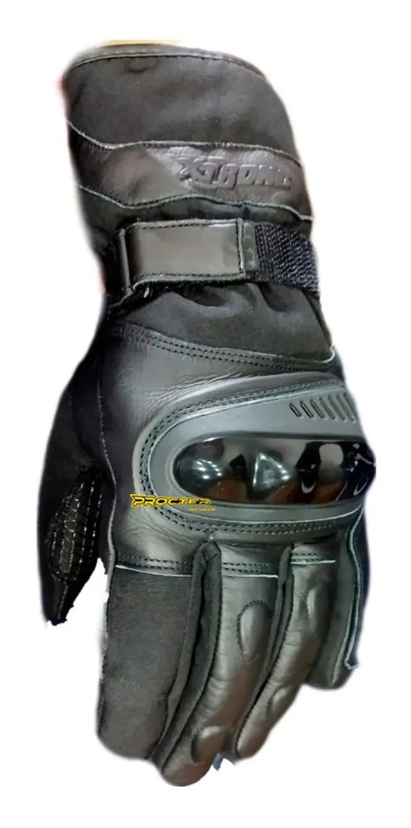 Guantes Cuero Moto Protección Térmico Impermeable Caña Larga