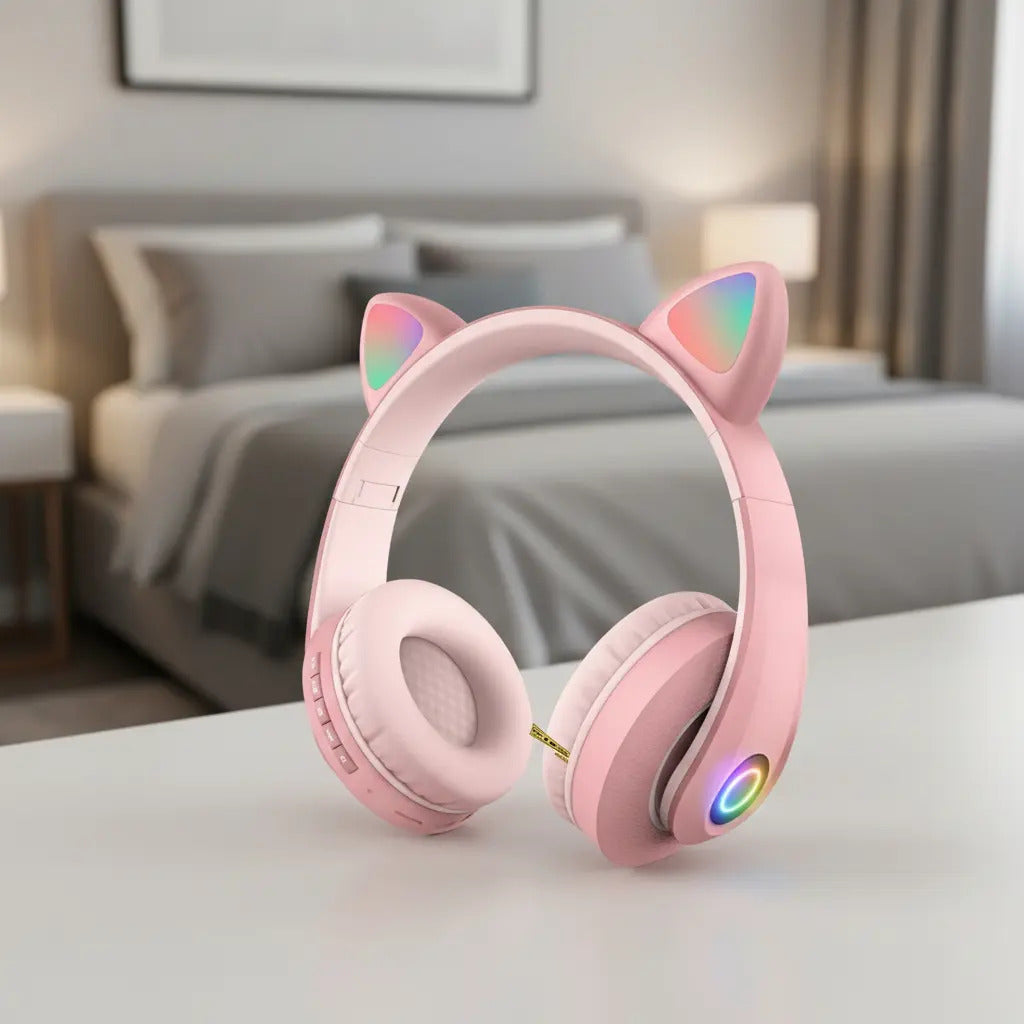 Audífonos Diadema Bluetooth 5.0 Led Iluminado Orejas Gato