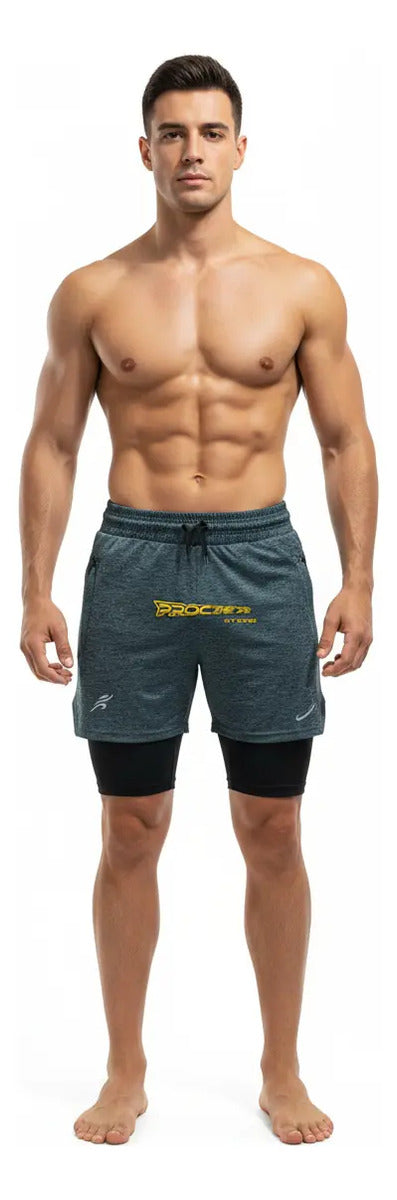 Pantaloneta Con Licra Interna Corta Gym Short  Media Pierna