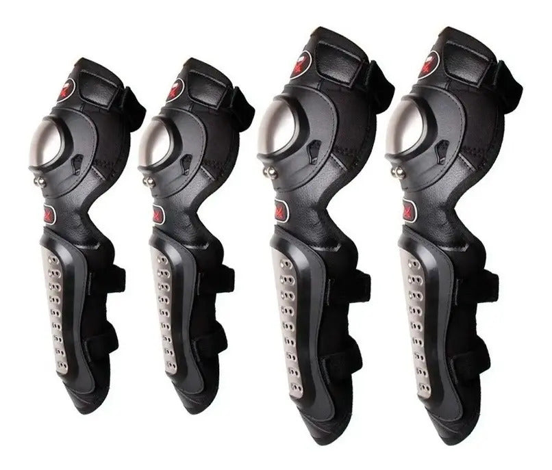 Rodilleras + Coderas Protectoras Moto Deportes Metalizadas