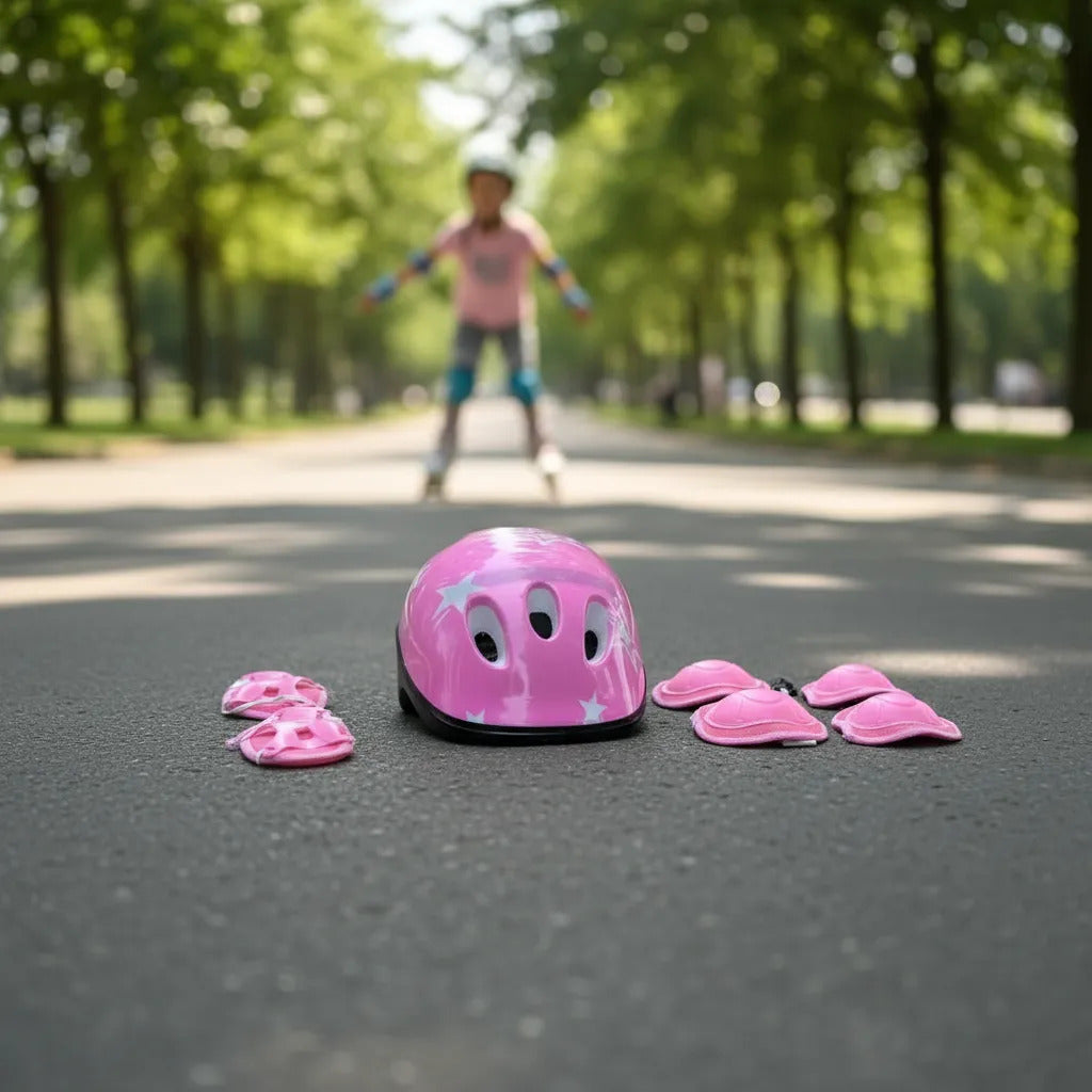 Kit Proteccion Para Niños Casco Rodilleras Coderas Muñequera