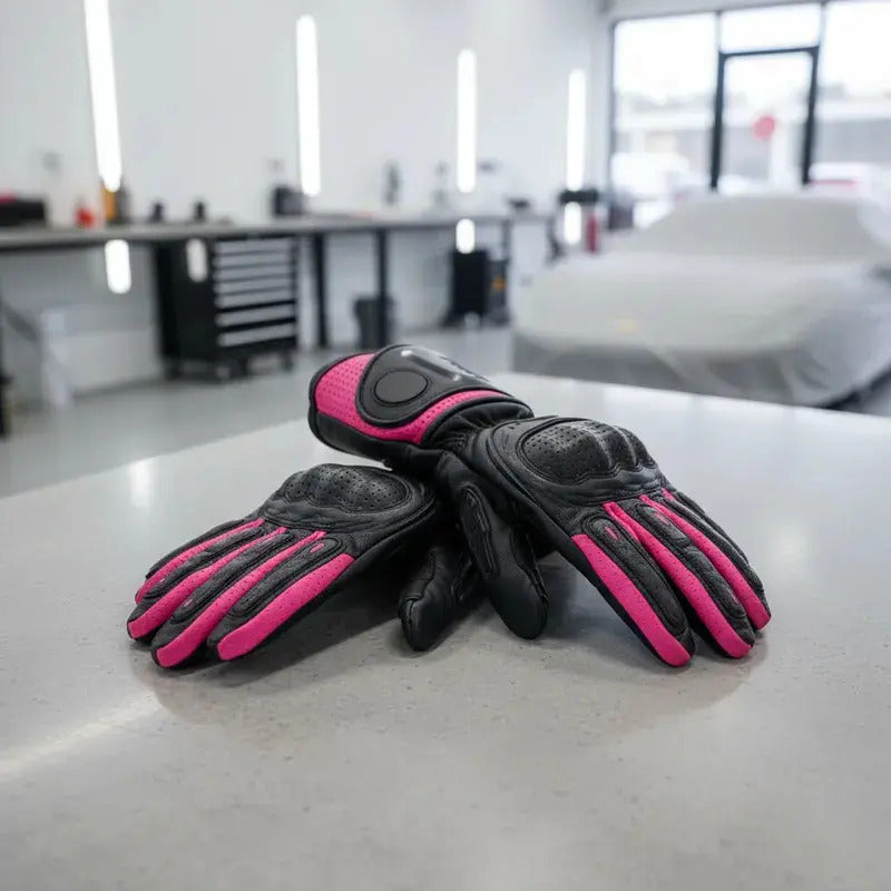 Guantes 100% Cuero Para Moto Caña Larga Con Protecciones