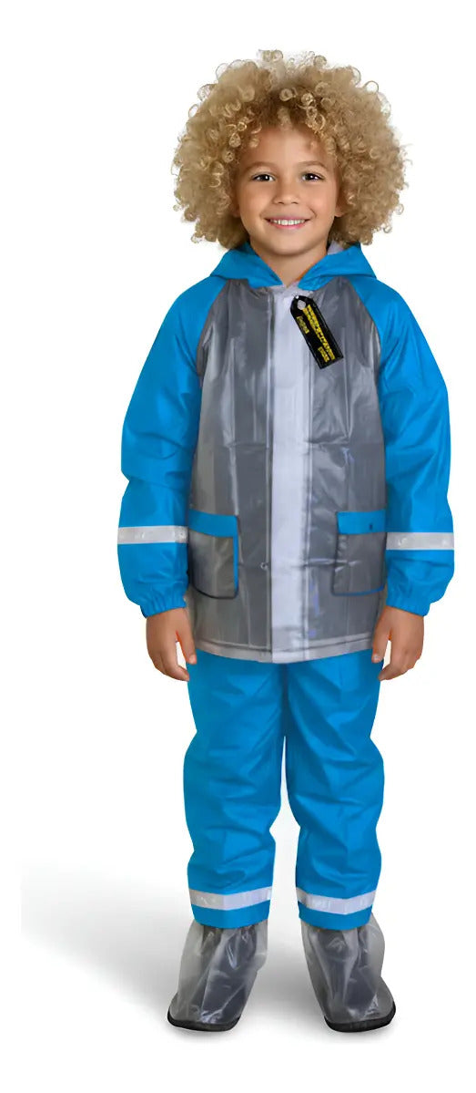 Impermeable Para Niños Con Zapatones Y Bolsilo Moto Ciclismo