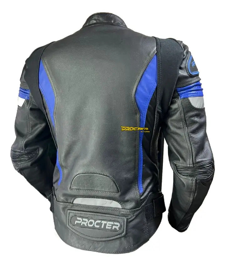 Chaqueta 100% Cuero Protección Reflectiva Moto Procter Msi