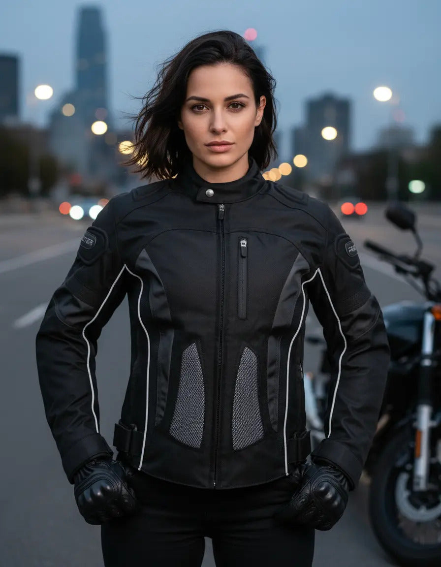 Chaqueta Con Protecciones Y Reflectiva Lona Mujer Moto Dama