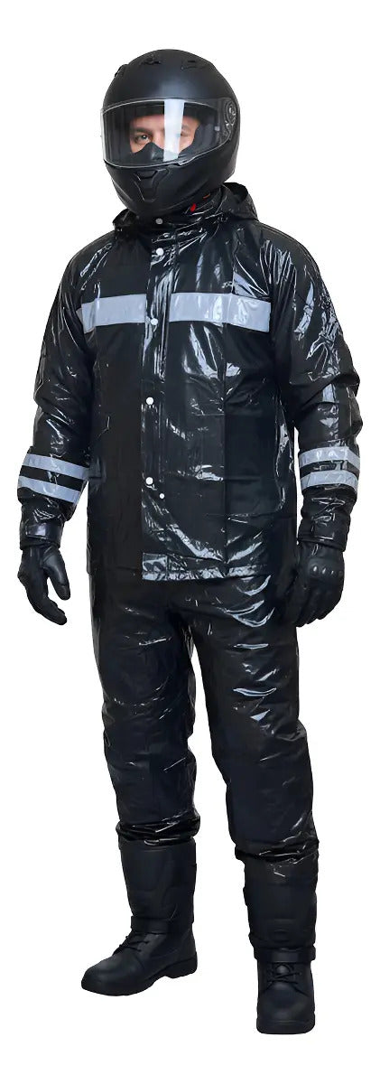 Impermeable Para Motociclista Con Capota Y Bolsillos