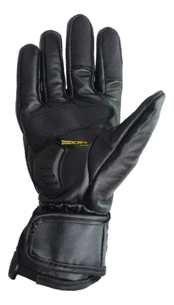 Guantes 100% Cuero Para Moto Caña Larga Con Limpiavisor