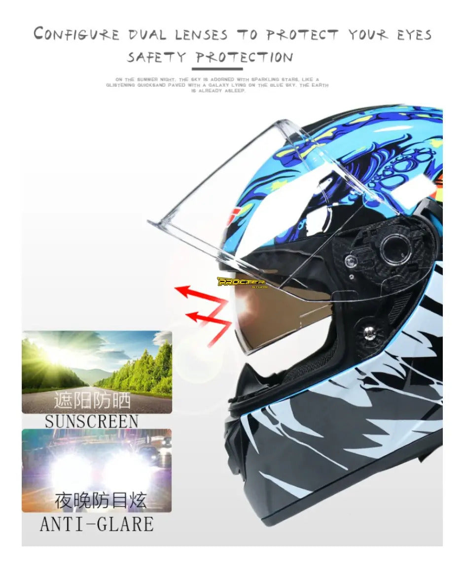 Casco Integral Moto Xecuro Doble Visor Certificado Gafas