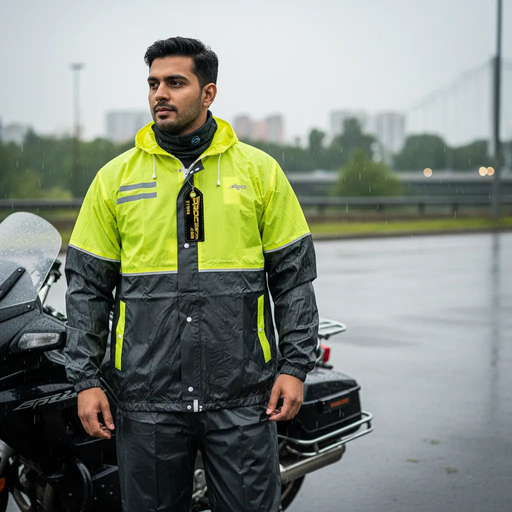 Impermeable Para Motociclista Con Capota Y Bolsillos
