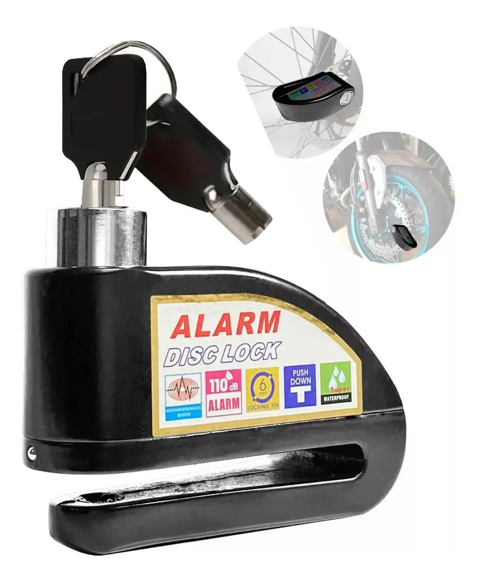 Candado Freno De Disco Con Alarma Para Moto O Bicicleta Inox