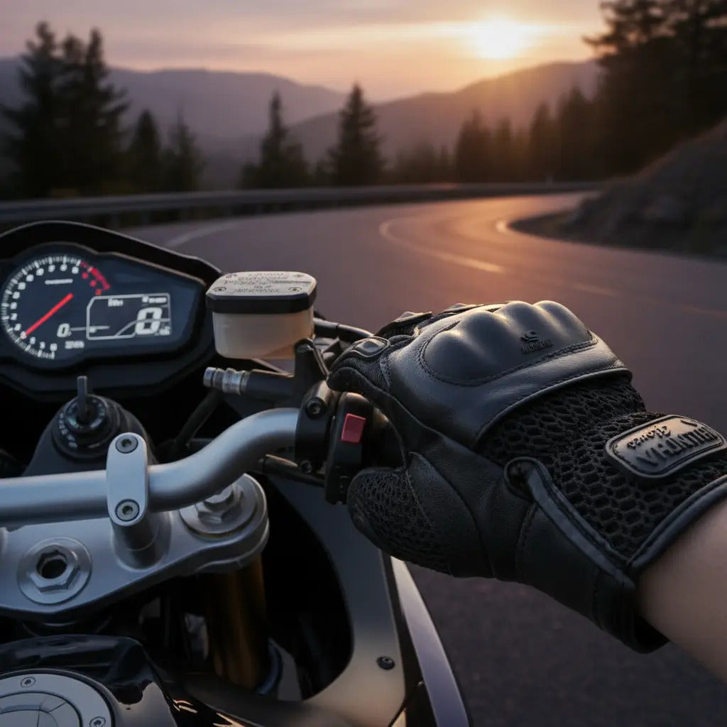 Guantes En Cuero Y Malla De Verano Para Motociclistas