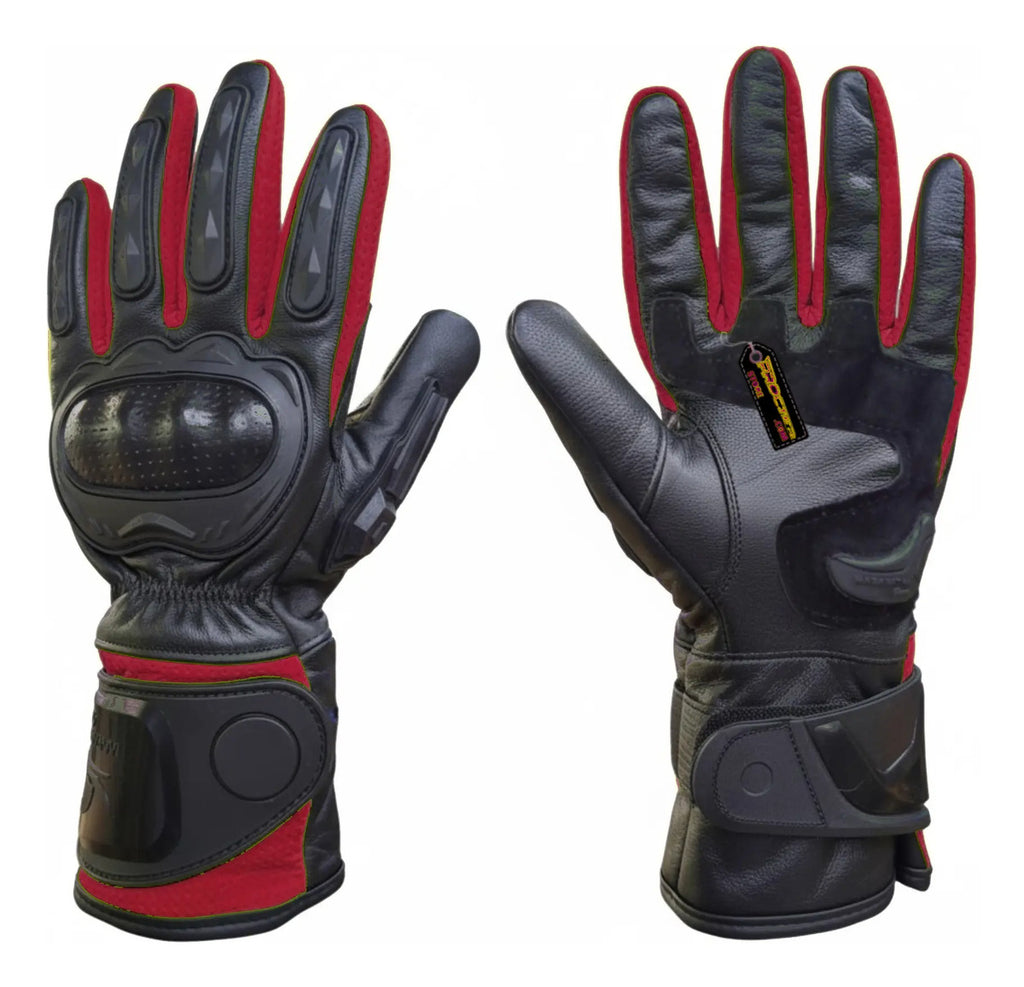 Guantes 100% Cuero Para Moto Caña Larga Con Protecciones