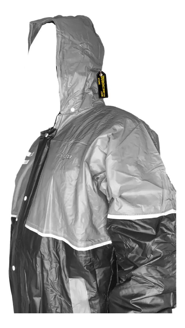 Impermeable Para Motociclista Con Capota Y Bolsillos