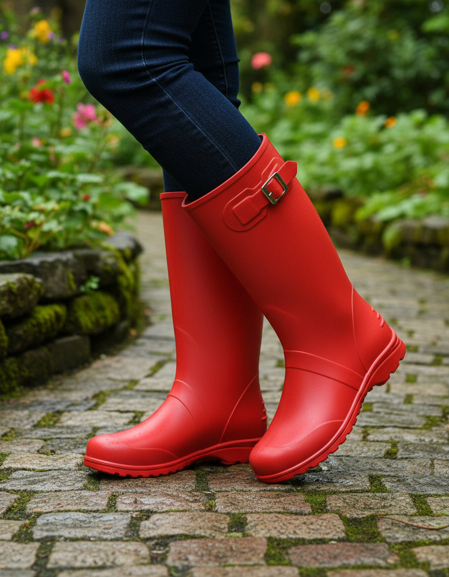 Botas Dama Para La Lluvia Hebilla Caucho Impermeables