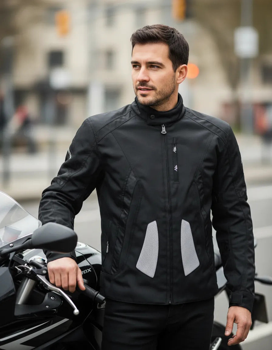 Chaqueta Protecciones Y Reflectiva Lona Cuerotex Moto Envío
