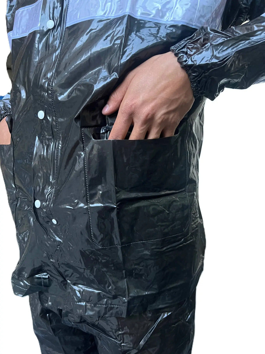 Impermeable Para Motociclista Con Capota Y Bolsillos