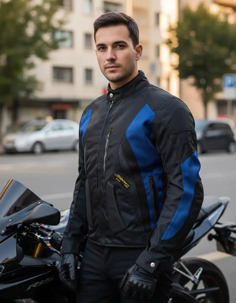 Chaqueta Protecciones Y Reflectiva Lona Cuerotex Moto Envío