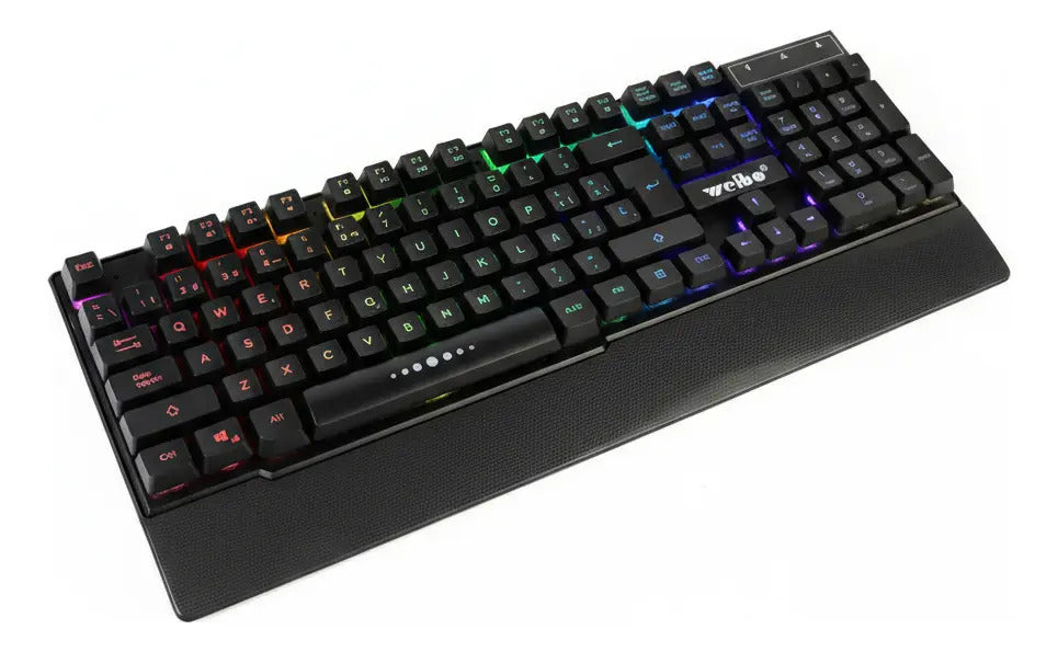 Teclado Gamer Weibo Wb-100 Qwerty Color Negro Con Luz Rgb