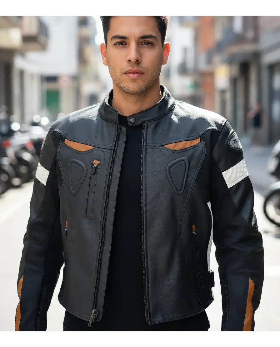 Chaqueta De Protecciones Removibles Cuero Tex Moto