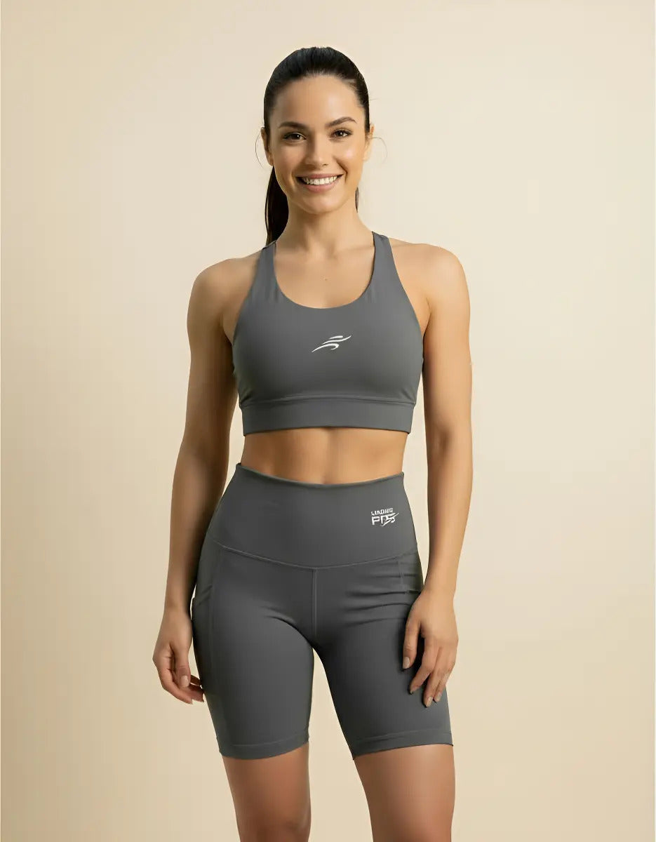 Conjunto Deportivo De Yoga Con Bolsillo En Short Nylon