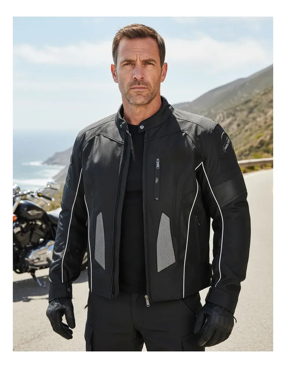 Chaqueta Protecciones Y Reflectiva Lona Cuerotex Moto Envío