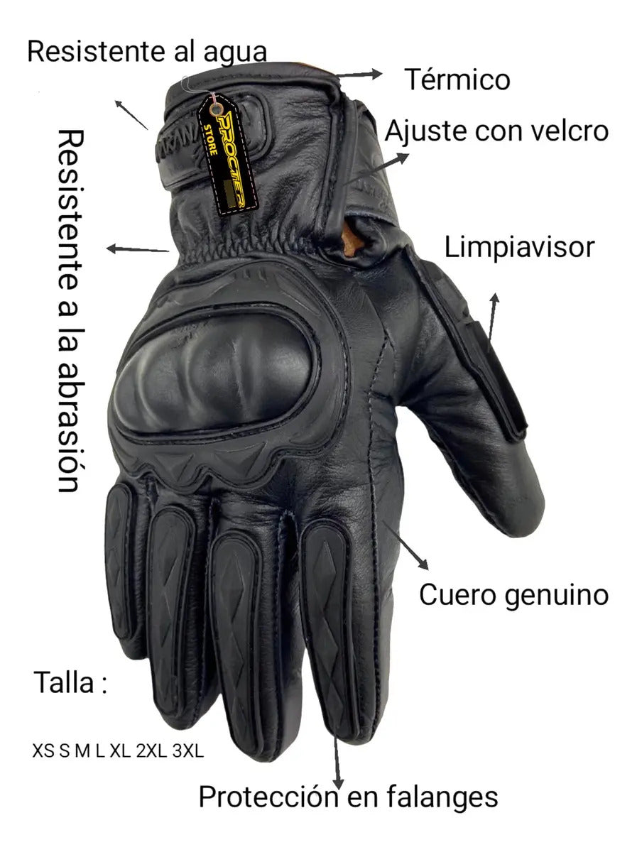 Guantes 100% Cuero Para Moto Con Protecciones Y Térmicos