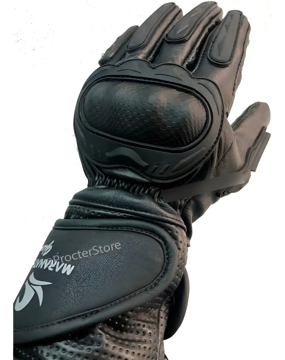 Guantes 100% Cuero Para Moto Caña Larga Con Protecciones