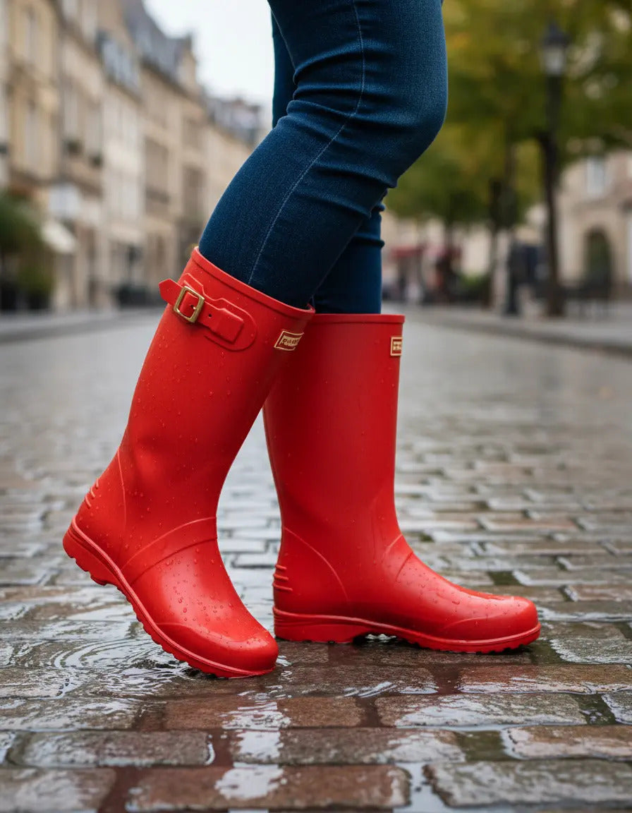 Botas Dama Para La Lluvia Hebilla Caucho Impermeables