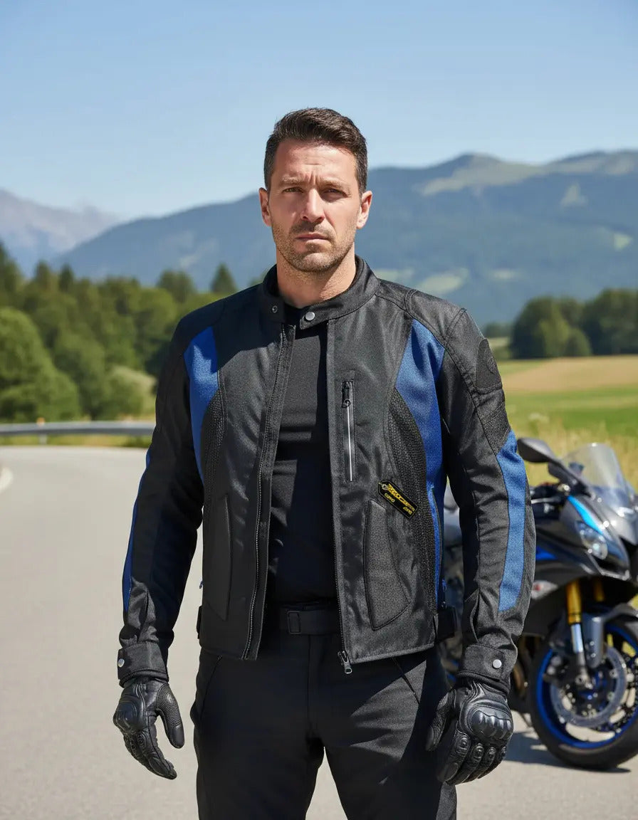 Chaqueta Protecciones Y Reflectiva Lona Cuerotex Moto Envío