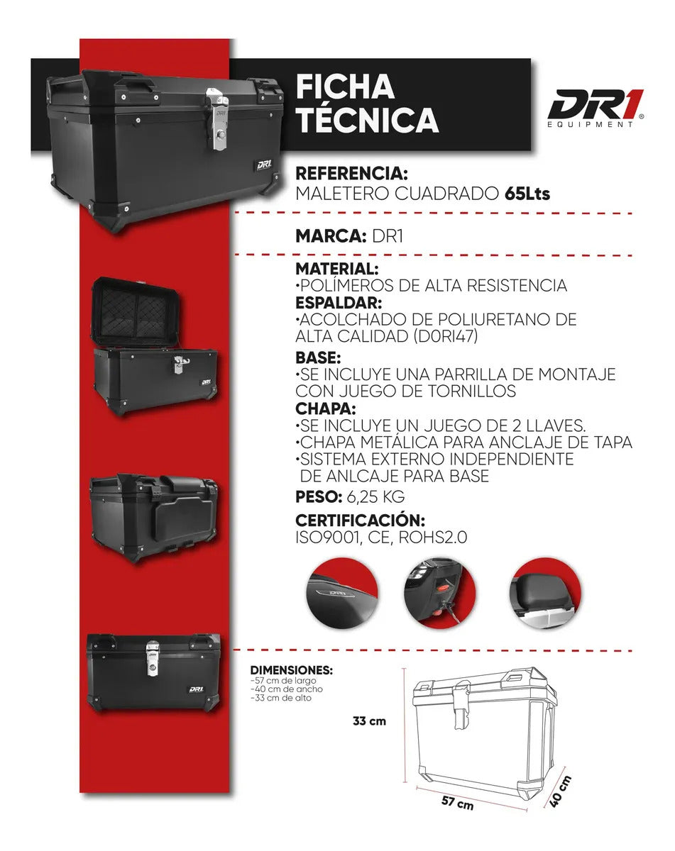 Maletero Cuadrado Dr1 Evo Tipo Cuadrado - Polipropileno 65 L
