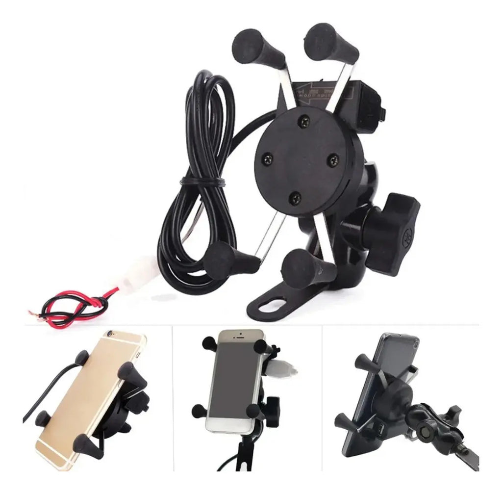 Soporte Celular Tipo Araña Moto Con Caucho + Cargador Usb