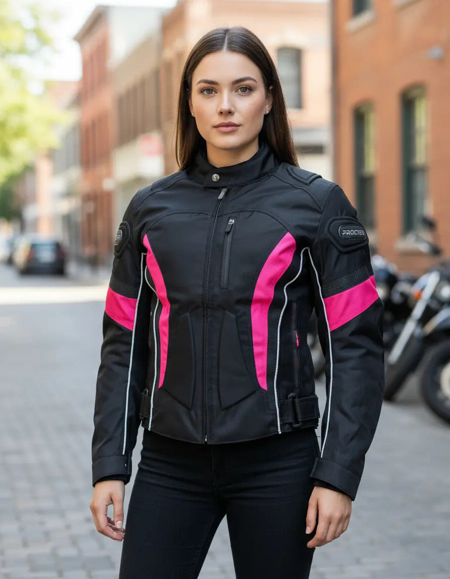 Chaqueta Con Protecciones Y Reflectiva Lona Mujer Moto Dama