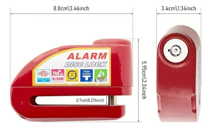 Candado Freno De Disco Con Alarma Para Moto O Bicicleta Inox