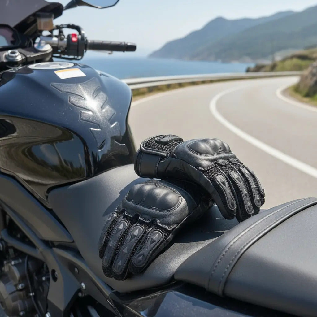 Guantes En Cuero Y Malla De Verano Para Motociclistas