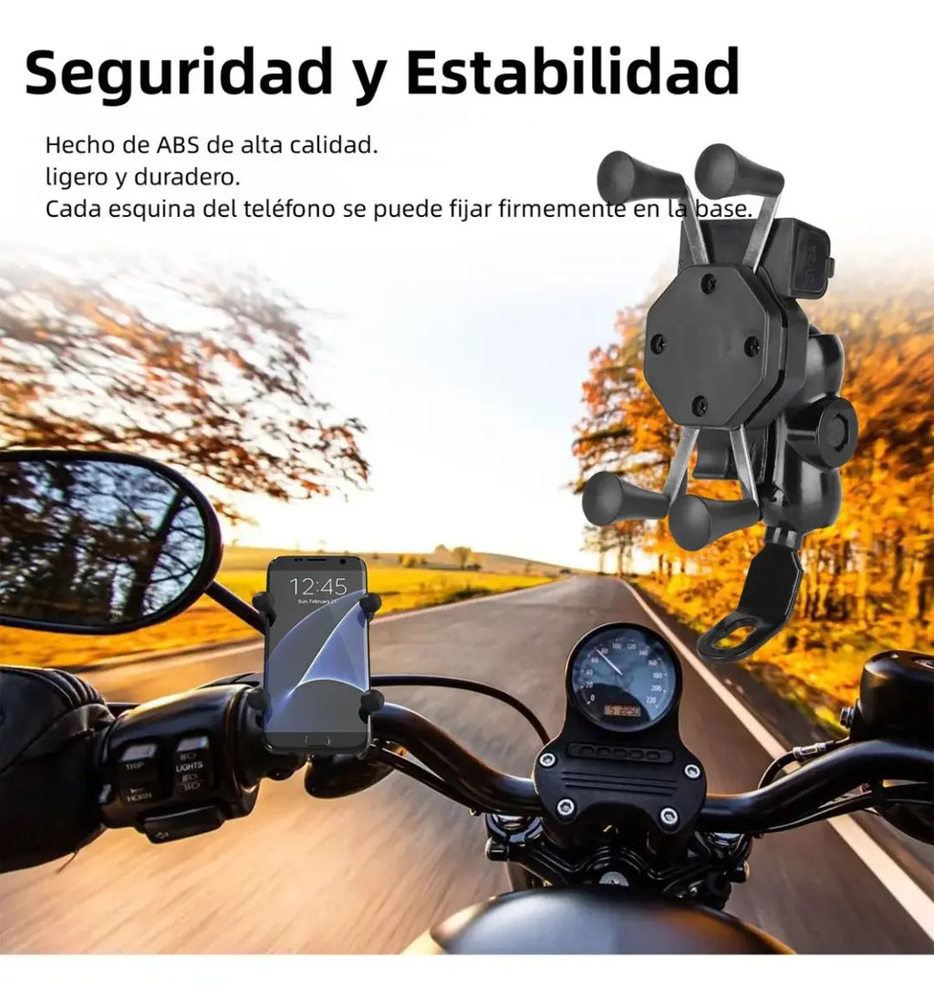 Soporte Celular Tipo Araña Moto Con Caucho + Cargador Usb