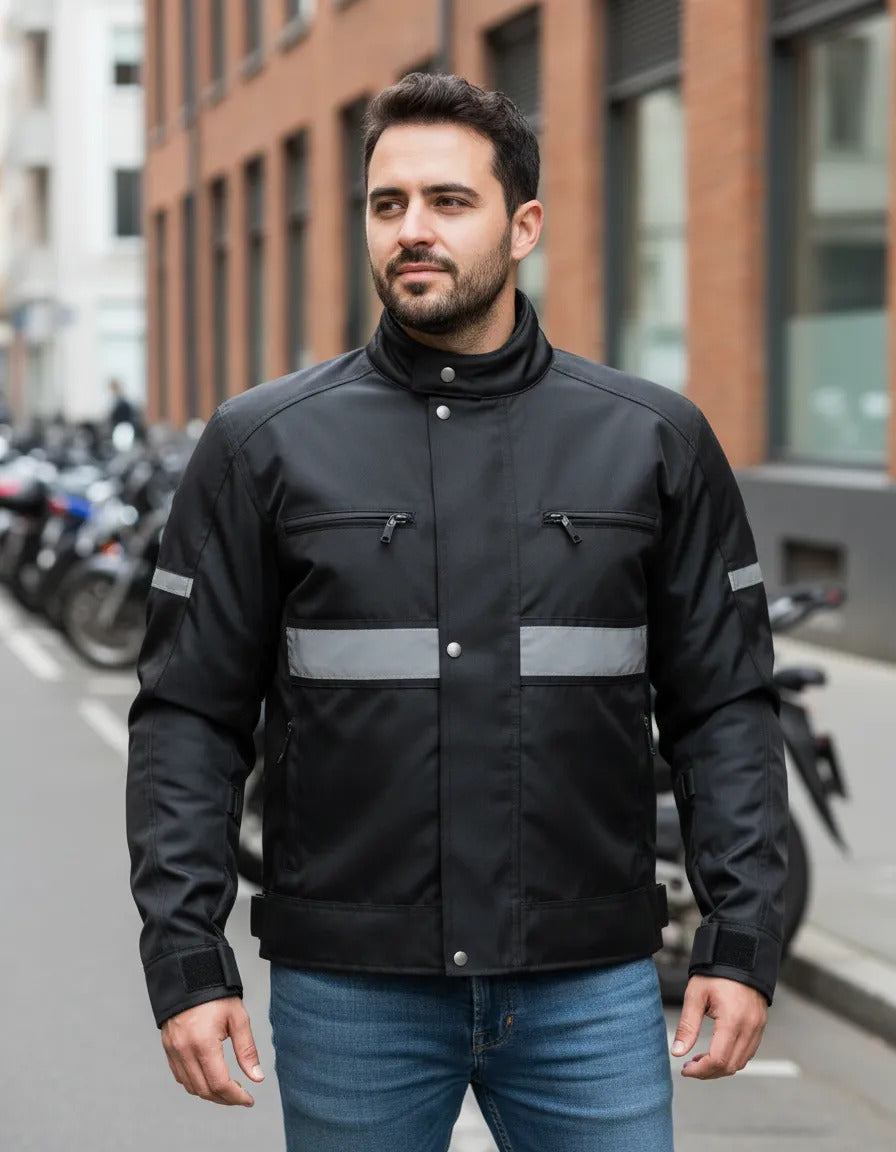 Chaqueta Protecciones Y Reflectiva Lona Cuerotex Moto Envío