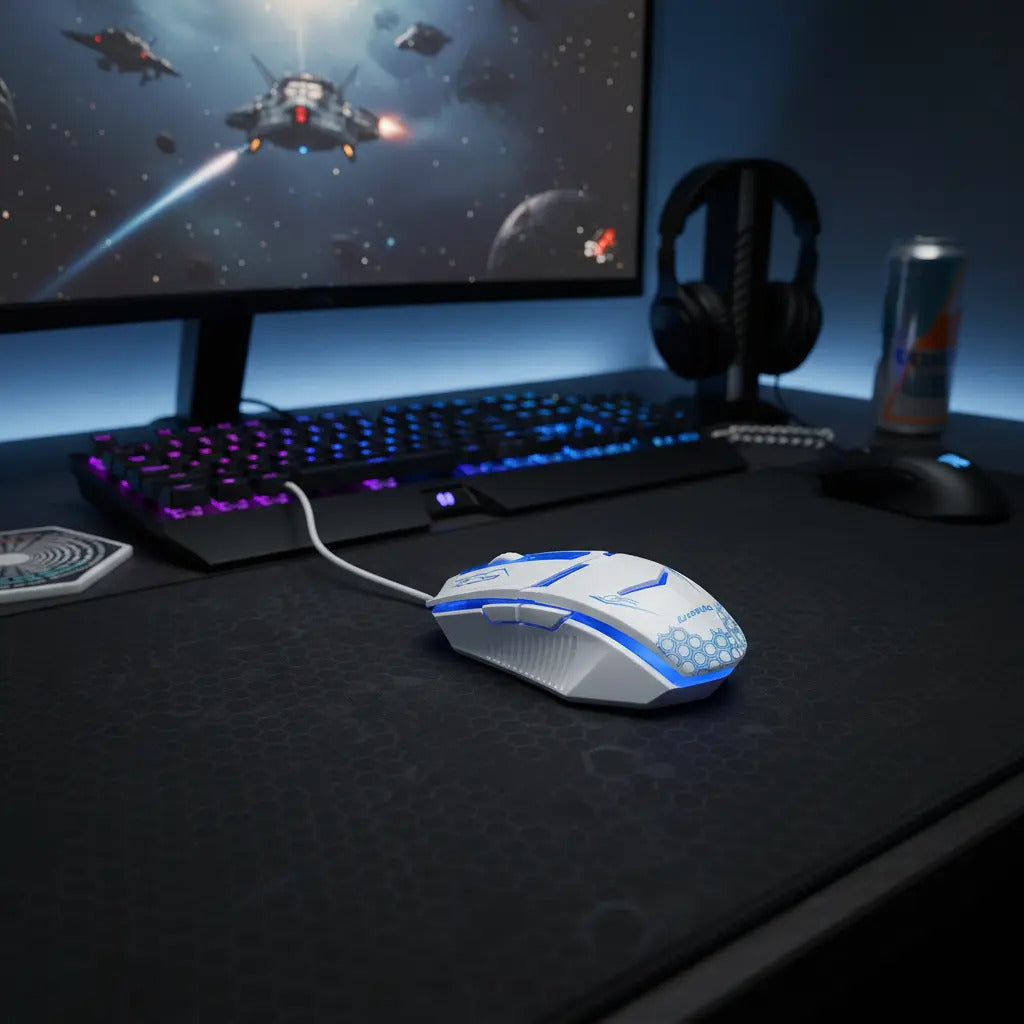 Mouse Iluminado Banda V11 Alámbrico Blanco