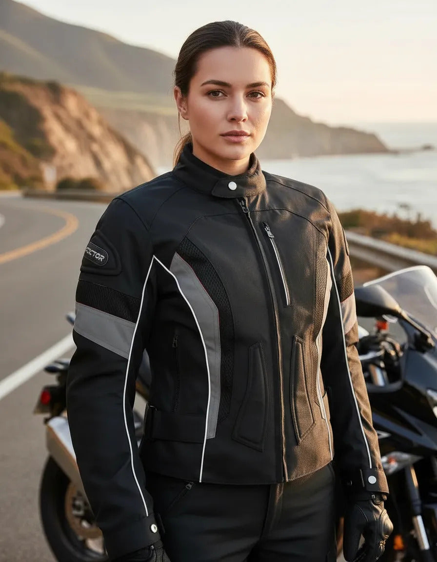 Chaqueta Con Protecciones Y Reflectiva Lona Mujer Moto Dama