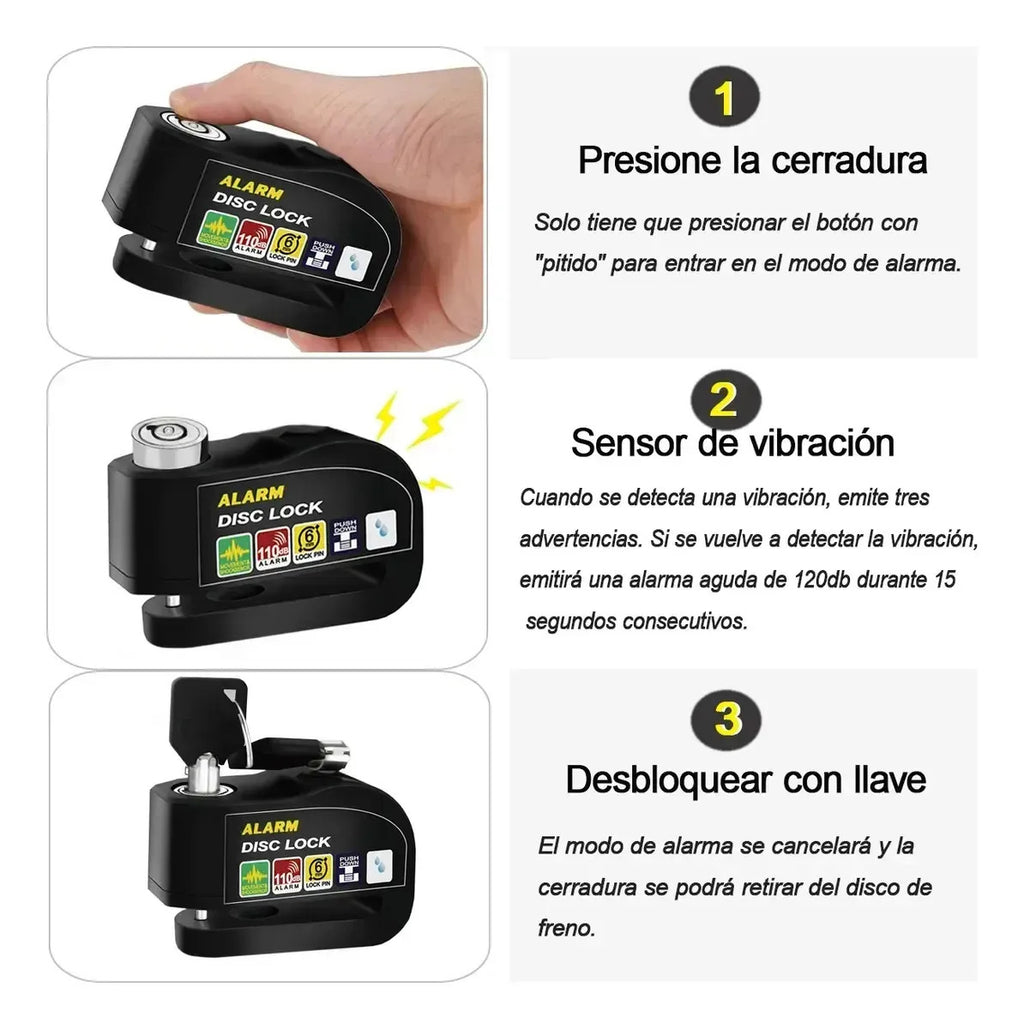 Candado De Alarma Impermeable Para Moto Con Freno De Disco