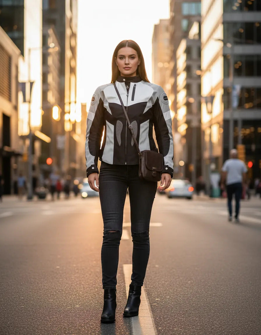 Chaqueta Con Protecciones Y Reflectiva Lona Mujer Moto Dama