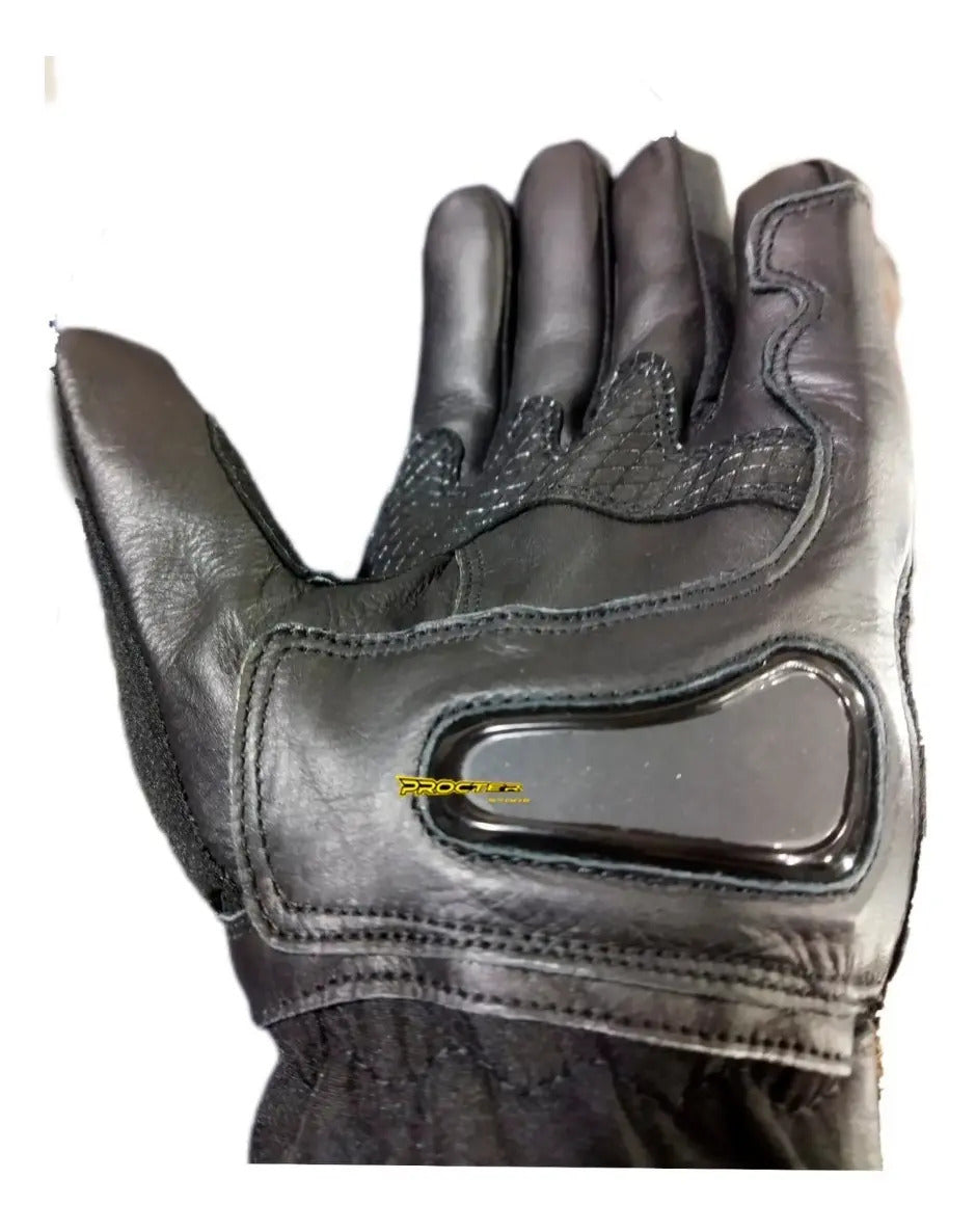 Guantes Cuero Moto Caña Larga Con Protección Palma Táctil