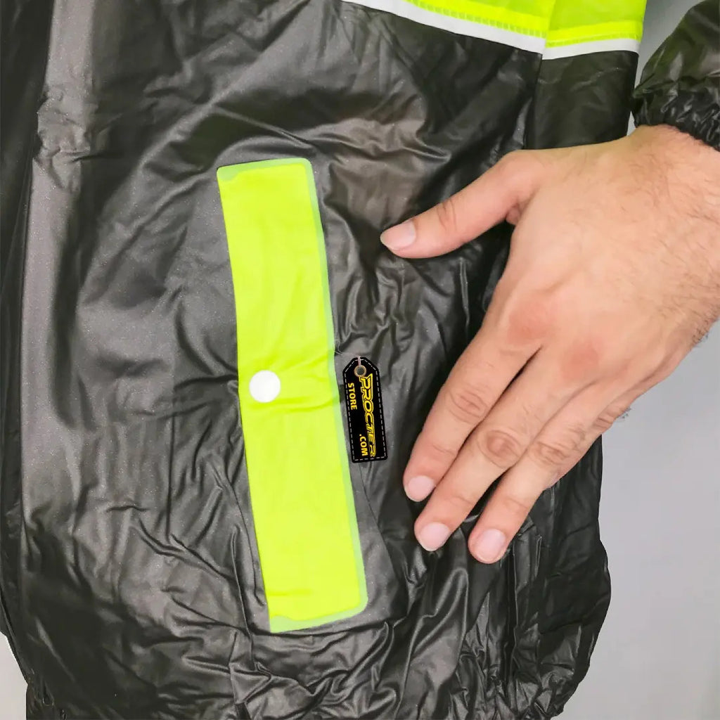Impermeable Para Motociclista Con Capota Y Bolsillos