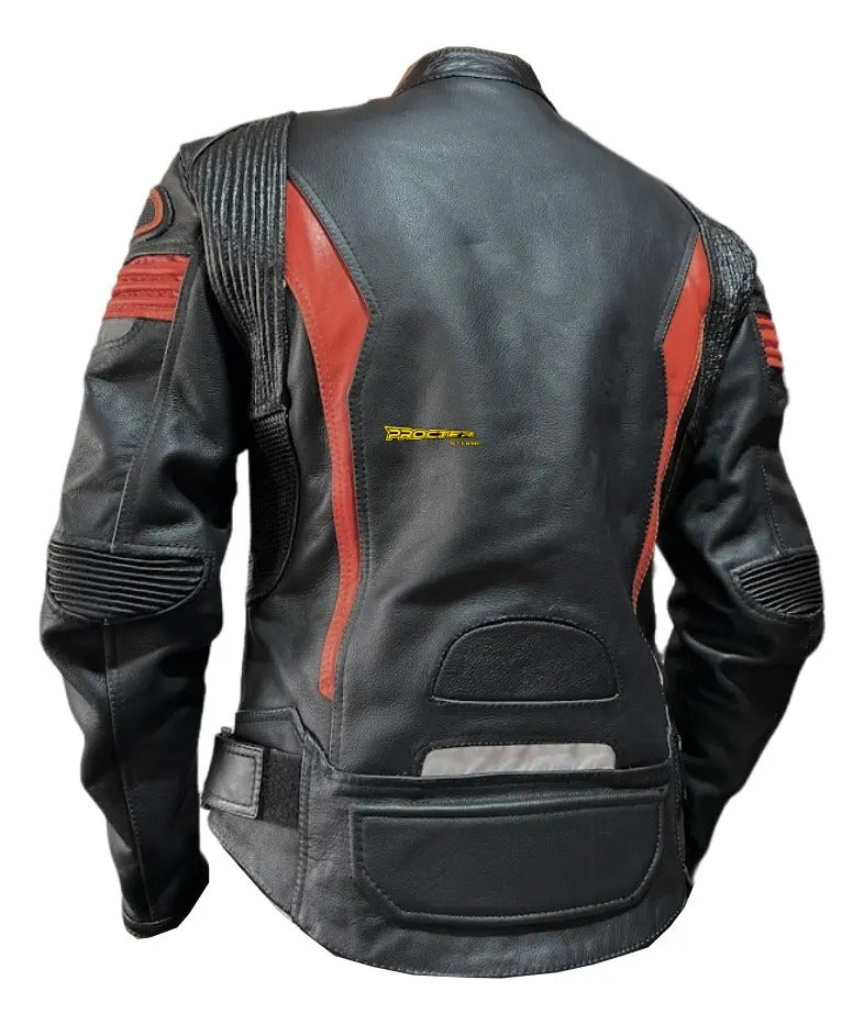 Chaqueta 100% Cuero Protección Reflectiva Moto Procter Msi