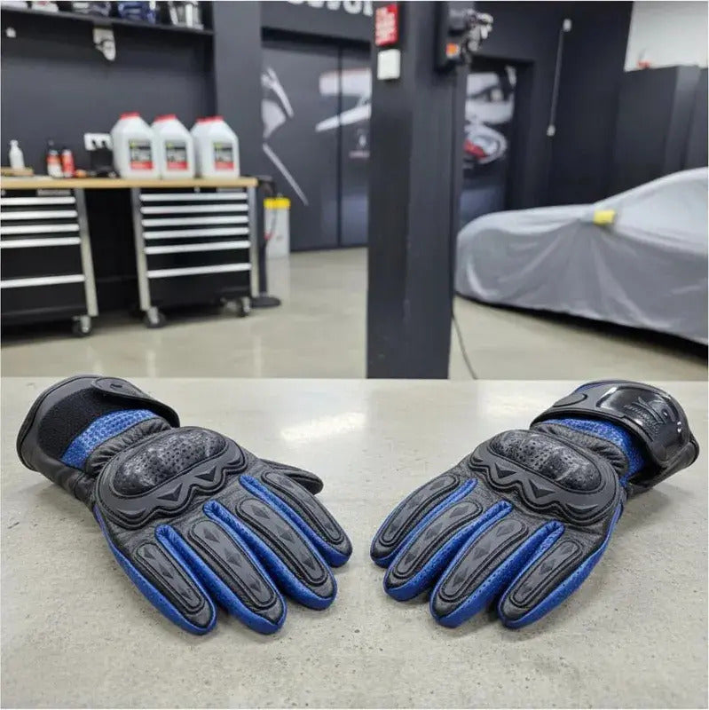 Guantes 100% Cuero Para Moto Caña Larga Con Protecciones