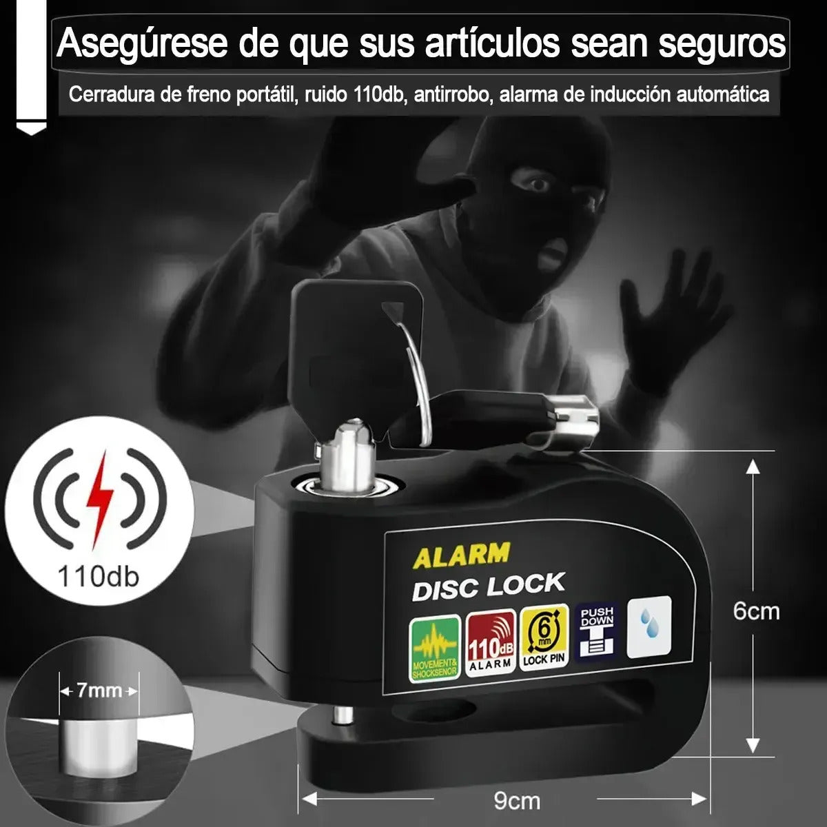 Candado De Alarma Impermeable Para Moto Con Freno De Disco
