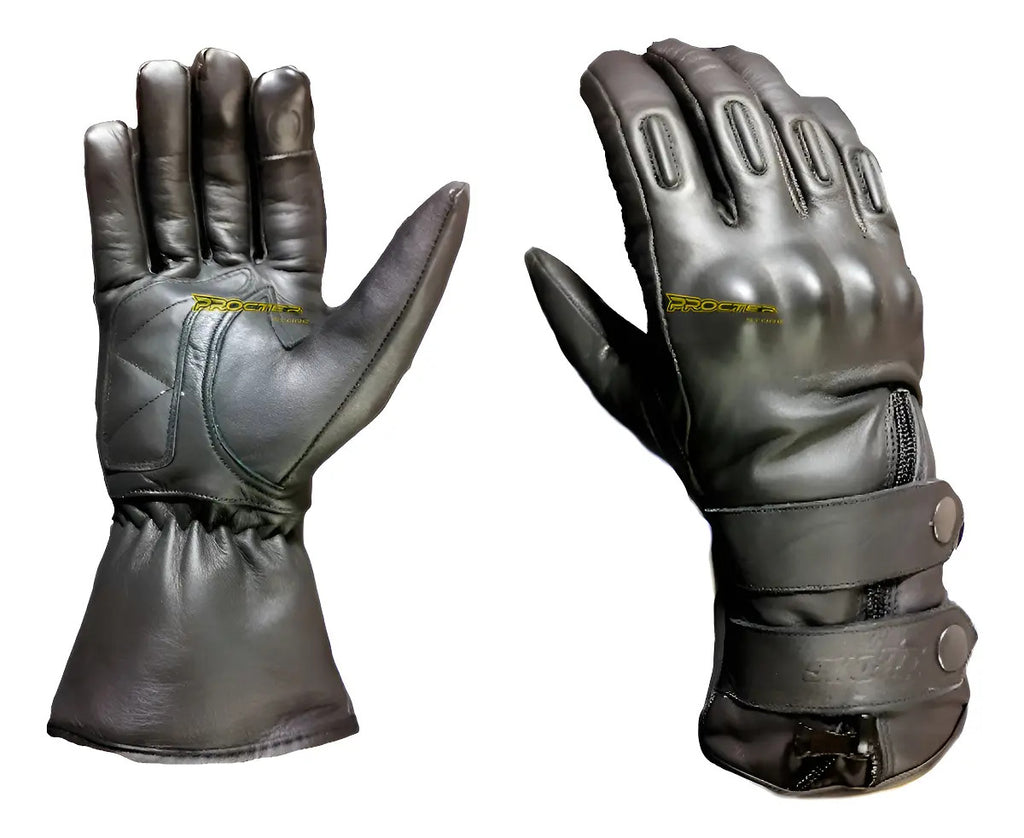 Guantes 100% Cuero Caña Larga Térmico Impermeable Cafe Racer