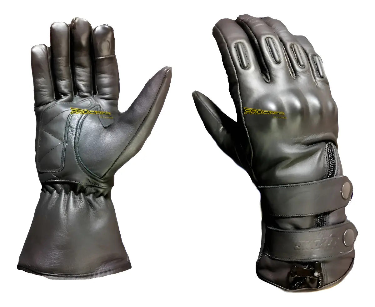 Guantes 100% Cuero Caña Larga Térmico Impermeable Cafe Racer